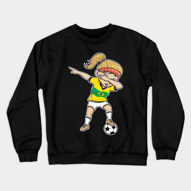 Dabbing Soccer Player Funny Brazil Fan T-Shirt girl Crewneck Sweatshirt by Pummli